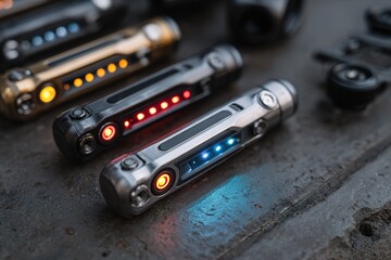 advanced gadget with modular attachments and glowing LED indicators