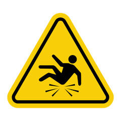 Fall hazard. Yellow warning road sign. High fall risk area. Observe safety precautions and proceed with caution. Dangerous area.
