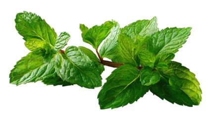 Fresh mint leaves aromatic green herb foliage organic culinary ingredient isolated on white background