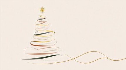 Minimalist christmas tree artwork with gold and pastel accents