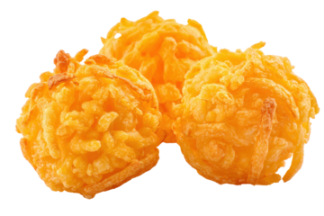 Crispy golden fried onion rings isolated on transparent background. Crispy golden fried onion rings stacked attractively isolated on white background.