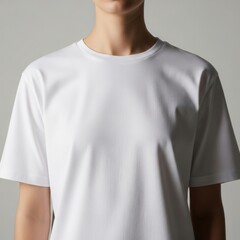 Close-up of a woman wearing a crisp white t-shirt, highlighting simple and clean fashion style