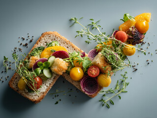 Bright and fresh sandwich with colorful vegetables in a cozy setting