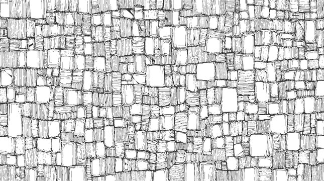Black and white hand drawn irregular stone wall pattern texture background