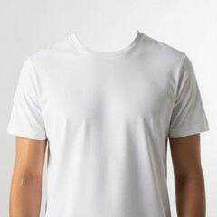 Clean white t-shirt on a male mannequin, studio shot for apparel branding and design