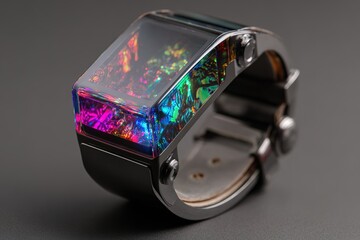 futuristic wearable gadget with dynamic holographic display