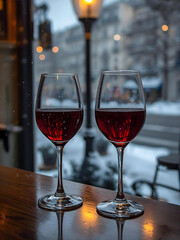 Wine glass on table with elegant bar atmosphere