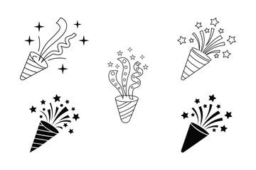 confetti popper icons set line and solid vector illustration