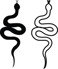 Fototapeta premium Black snake icon set in flat and line style, serpent silhouette and outline collection featuring coiled, crawling and abstract snake shapes, minimal monochrome vector graphic group