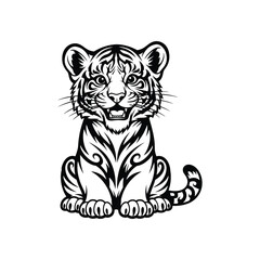 A cute smiling tiger tribal cub style silhouette vector illustration
