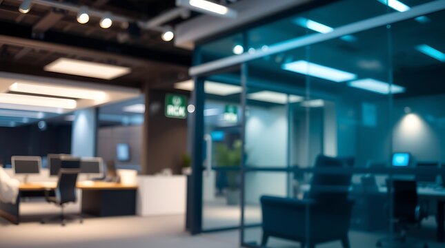 blurred modern open plan office interior with glass walls