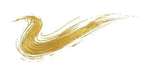Fototapeta premium A glistening golden brush stroke creating a dynamic artistic element on a white background