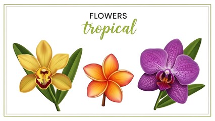 Beautiful tropical flowers collection