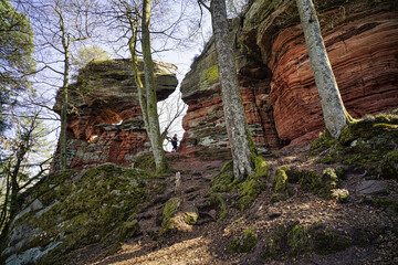 Wandern im Buntsandsteinmassiv der Altschlossfelsen bei Eppenbrunn, Pf&auml;lzerwald, Rheinland-Pfalz