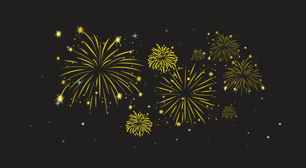 Golden fireworks celebrating the arrival of the year 2026. Colorful fireworks celebrating the arrival of 2026 on a dark background.