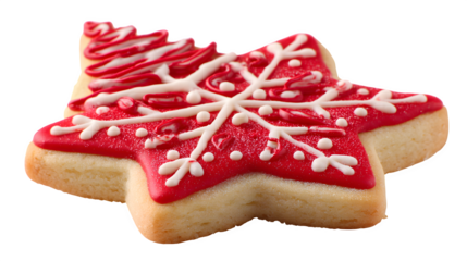 Delicious heart shaped Christmas cookies with red ribbon and pink sugar icing are isolated on a white background as a sweet festive dessert snack