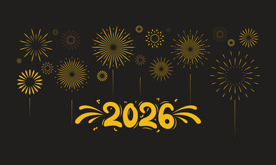 Golden fireworks celebrating the arrival of the year 2026. Colorful fireworks celebrating the arrival of 2026 on a dark background.
