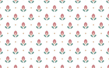Cute simple floral Seamless pattern. Vertically oriented background with pastel tulips in modern folk cottage core style for spring themed wrapping paper, children&rsquo;s bedding, or kitchen textiles.