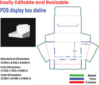 POS Display Box Dieline Template With Dimensions And Cut Lines packaging