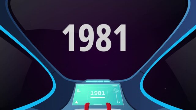 Time travel cockpit with futuristic animation jump to the year 1981. Ideal for content creators, tech presentations, future concepts, and cinematic video projects.