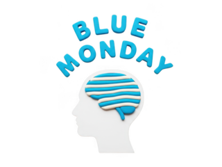 Blue monday concept with human head and brain on transparent background