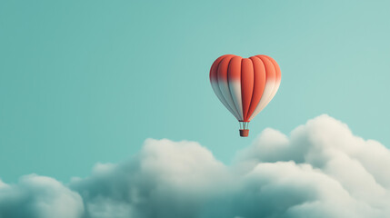 Fototapeta premium Heart-shaped hot air balloon flying above clouds