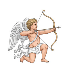 Obraz premium Cupid shooting an arrow with bow and white wings
