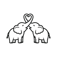 Fototapeta premium Two cute elephants connecting their trunks to form a heart shape, symbolizing luck, strong family bonds, and romantic love.