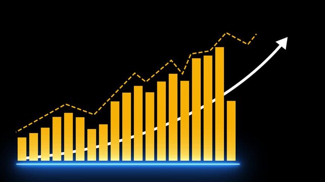 Business Growth and Financial Success Chart Animation with Rising Arrow and Golden Bar Graph on Black Background - 4K