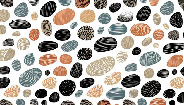 seamless pattern with artistic pebbles, river pebbles vector background
