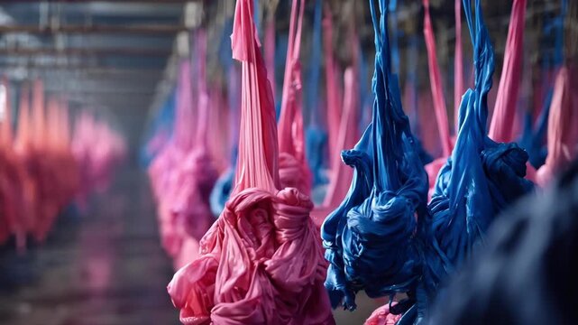 Medium shot focusing on polyester material receiving vivid digital prints showcasing color saturation and fabric flexibility during the dyeing process