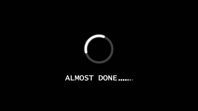 almost done Loading Animation &mdash; Dynamic Progress Indicator for Active System and Software Task Execution on black background.	
