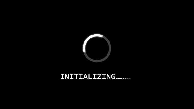 initializing Loading Animation &mdash; Dynamic Progress Indicator for Active System and Software Task Execution on black background.	
