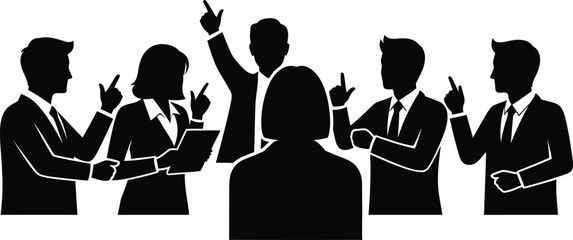 Business brainstorming and teamwork silhouette vector