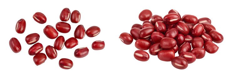 Red adzuki beans isolated on white background. Top view. Flat lay.
