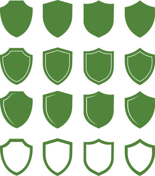 Shield and Emblem Shape Collections  protection sheild icon green 
Set of various vintage shield icons. Black heraldic shields. Protection and security symbol, 