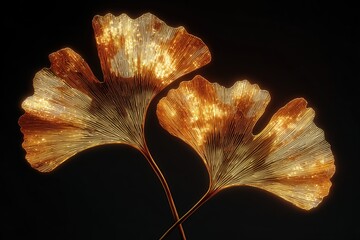 Glowing Ginkgo Leaves with Delicate Veins