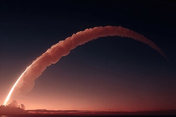 Glowing Comet Arc Over Dark Clouds