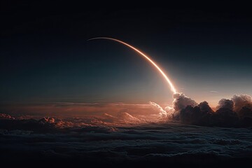 Glowing Comet Arc Over Dark Clouds