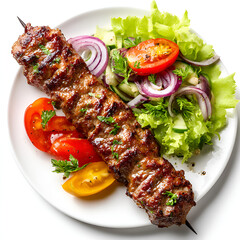 Grilled Kebab with Fresh Salad Isolated