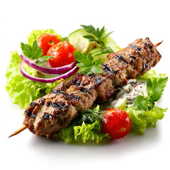 Grilled Kebab with Fresh Salad Isolated