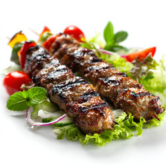 Grilled Kebab with Fresh Salad Isolated