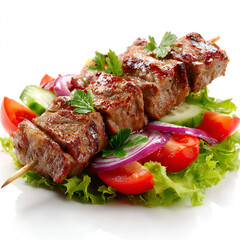 Grilled Kebab with Fresh Salad Isolated