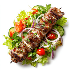Grilled Kebab with Fresh Salad Isolated