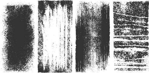 Four black and white grunge texture rectangles with distressed edges and varied patterns