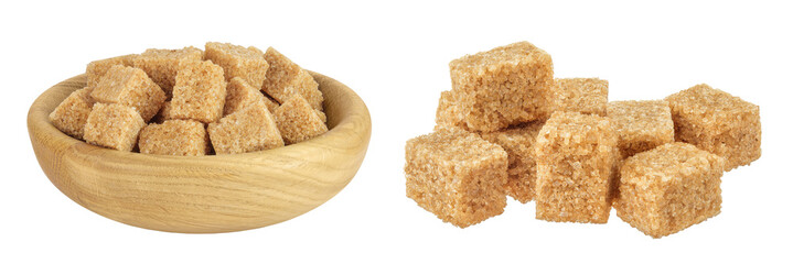 brown sugar in a wooden bowl isolated on white background