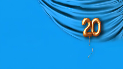 20 years anniversary concept, birthday, celebration, floating golden balloons