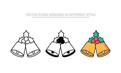 New Year Bell icon set in different style with white background illustration
