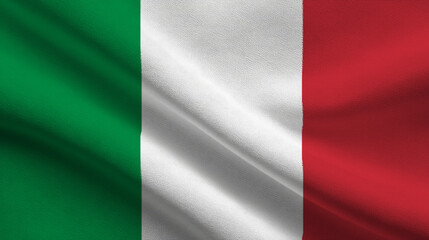 A Italian flag is shown with red, white and green colors. The design features several triangular shapes along one edge. The flag appears to be flowing