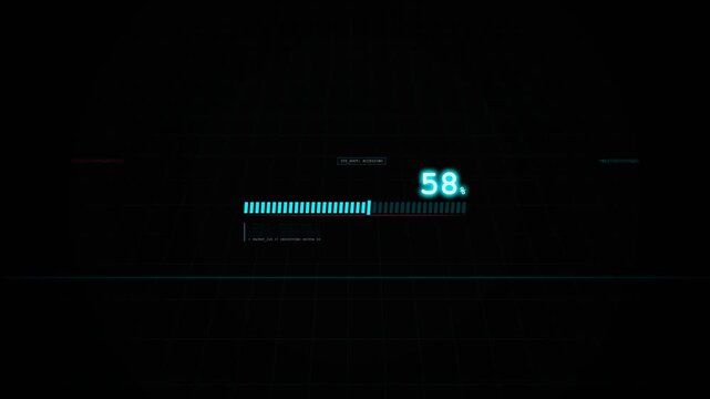 Futuristic Cyberpunk HUD Loading Bar with Digital Glitch Effect and Data Decoding Animation (4K)